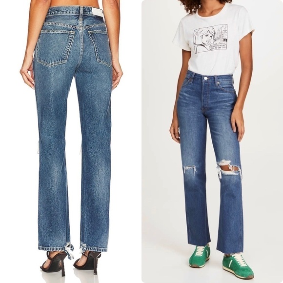 NWT RE/DONE 90s High Rise Distressed Denim Ripped Knee Straight Leg Jeans 26 - Picture 2 of 16
